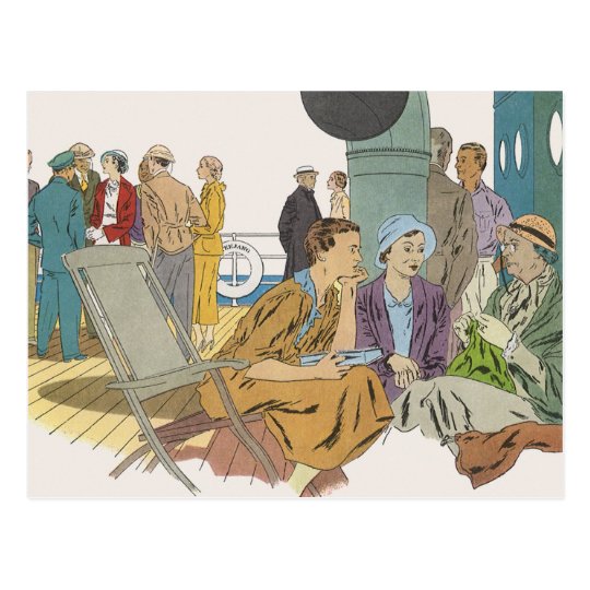 Vintage Vacation, Passengers Cruise Ship on Deck Postcard