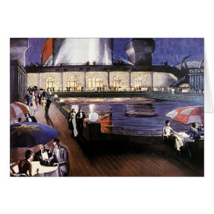 Vintage Vacation Travel, Cruise Ship on Pool Deck Cards