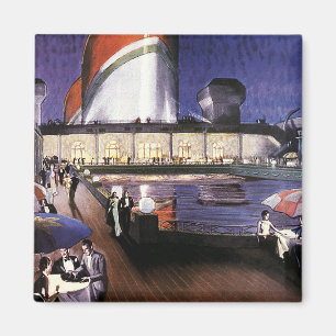 Vintage Vacation Travel, Cruise Ship on Pool Deck Magnet