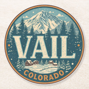 vintage Vail colorado outdoor summer souvenirs Round Paper Coaster