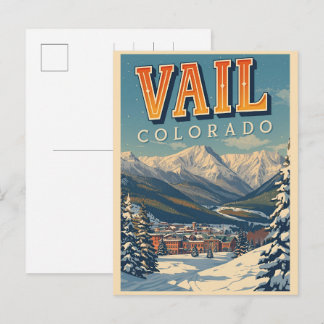 vintage Vail colorado outdoor winter snow ski Postcard