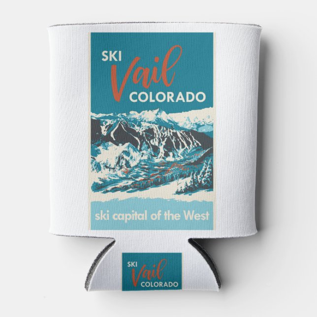 Vintage Vail Ski Poster Can Cooler (Front)