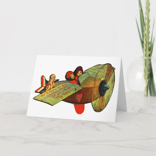 Vintage Valentine Airplane Well Fly Away Card