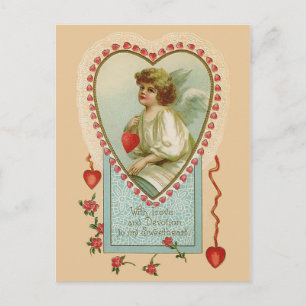 Vintage Valentine Angel and Heart Holiday Postcard