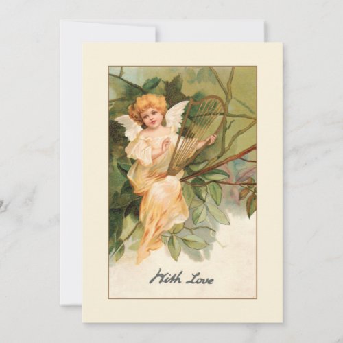 Vintage Valentine Angel with Golden Harp Holiday Card