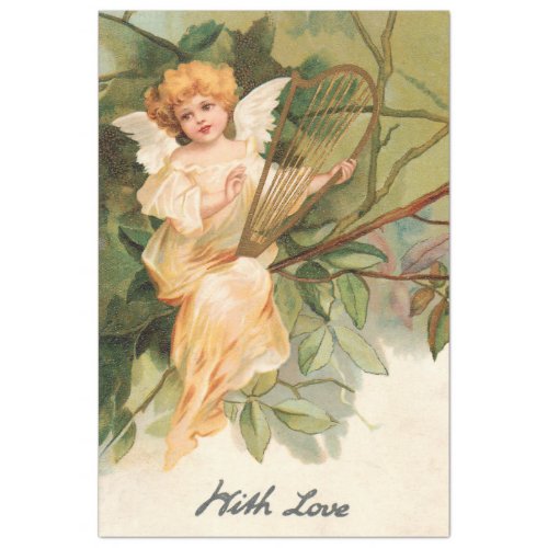 Vintage Valentine Angel with Golden Harp Tissue Paper
