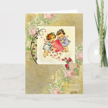 Vintage Valentine Angels And Hearts Collage Holiday Card by MagnoliaVintage at Zazzle