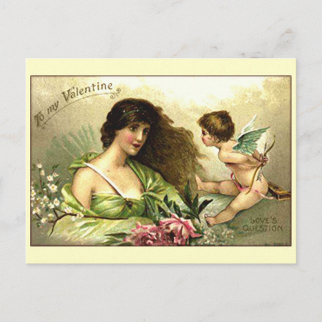 Vintage Valentine Aphrodite And Cupid Holiday Postcard (Front)