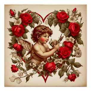 Vintage Valentine art love cupid Poster