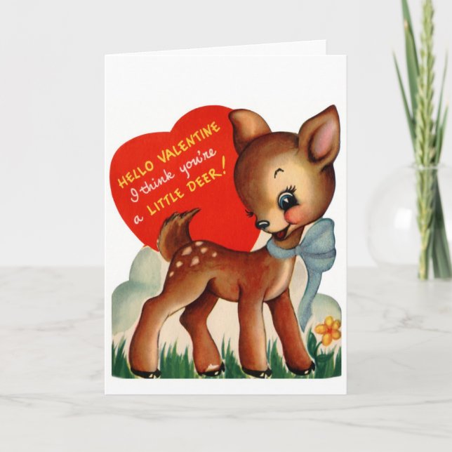 Vintage Valentine Baby Deer Holiday Card (Front)
