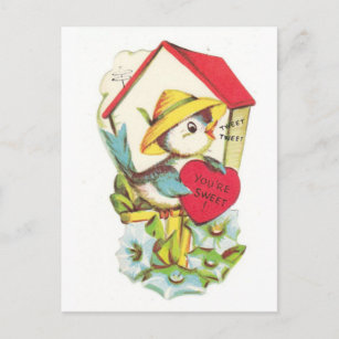 Vintage Valentine Bird House Holiday Postcard