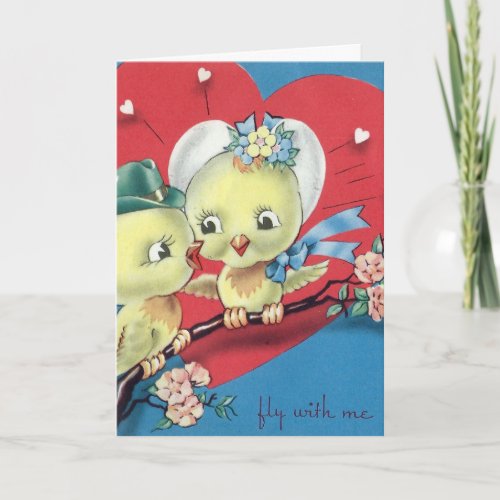 Vintage Valentine Birds Holiday Card