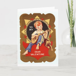 Vintage Valentine Boy With Guitar Holiday Card
