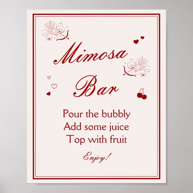 Vintage Valentine Bridal Shower Mimosa Bar Poster (Front)