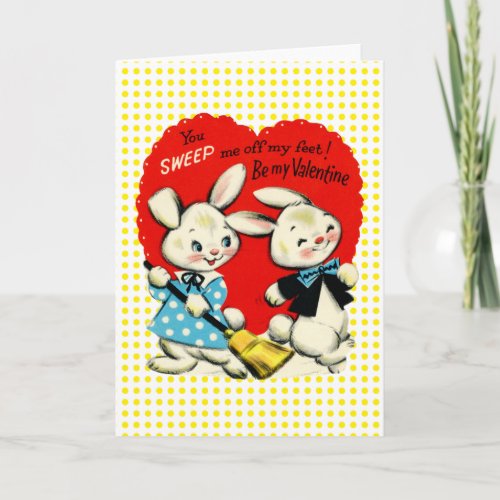 Vintage Valentine Bunny Rabbits in Love Humor Cute Holiday Card