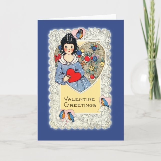 Vintage Valentine Card with Bluebirds (Front)