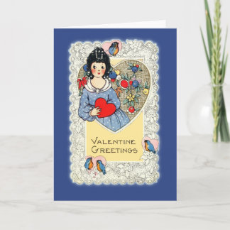 Vintage Valentine Card with Bluebirds