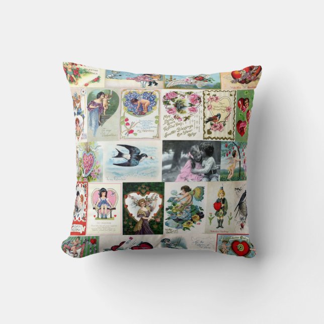 Vintage Valentine Cards Throw Pillow (Front)