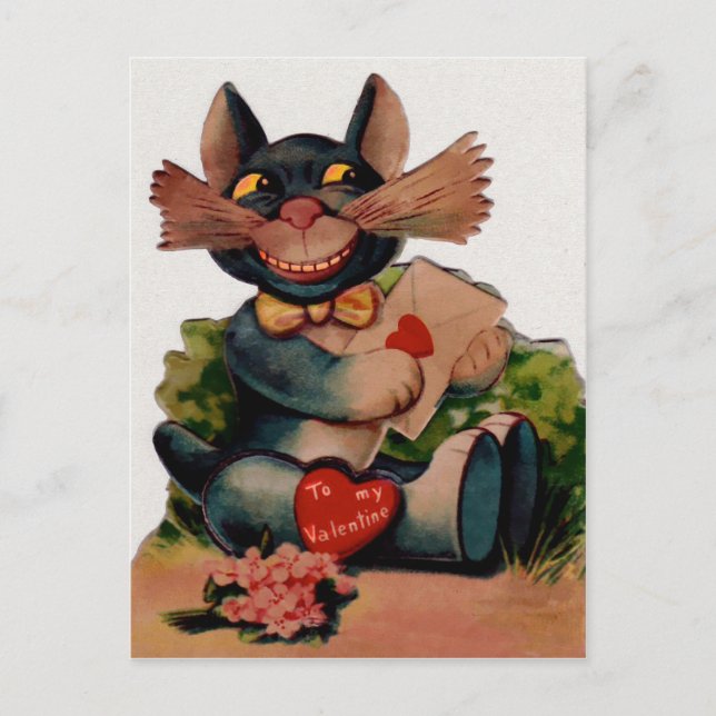 Vintage Valentine Cat Postcard (Front)