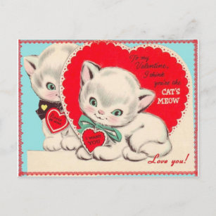 Vintage Valentine Cats Holiday Postcard