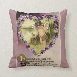 Vintage Valentine Cherub and Violets Reversible Throw Pillow