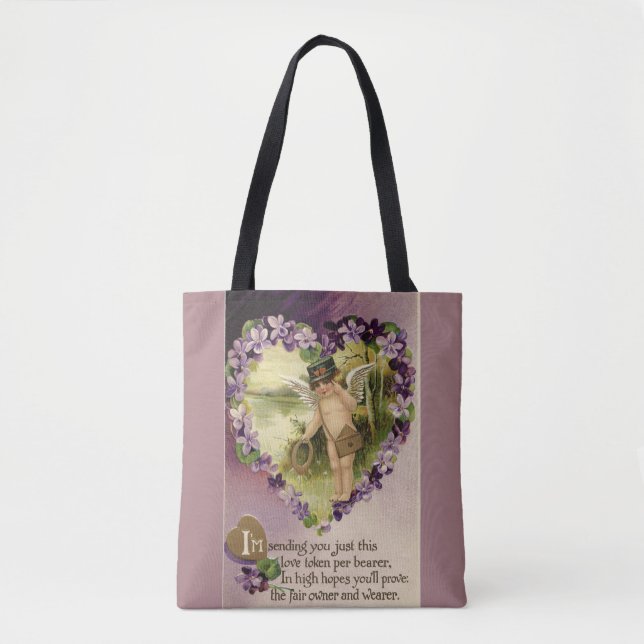 Vintage Valentine Cherub and Violets Tote Bag (Front)