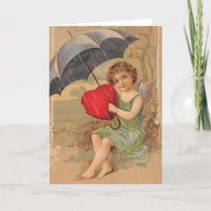 Vintage Valentine Cherub Holding Heart Holiday Card