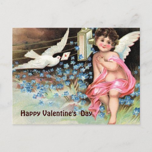 Vintage Valentine _Cherub with Dove Letter  Phone Holiday Postcard