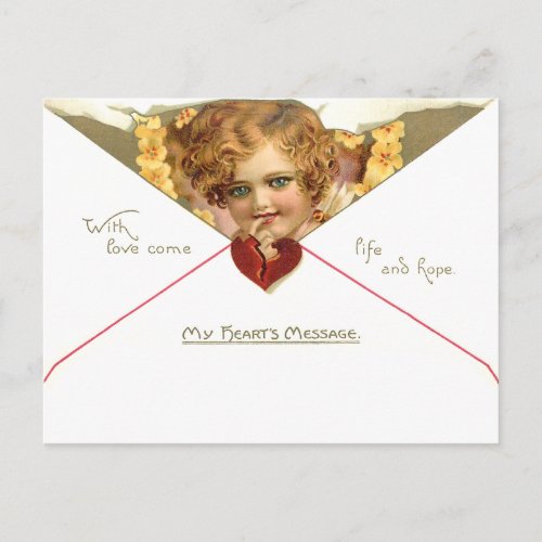 Vintage Valentine Cherub with Yellow Flowers Postcard