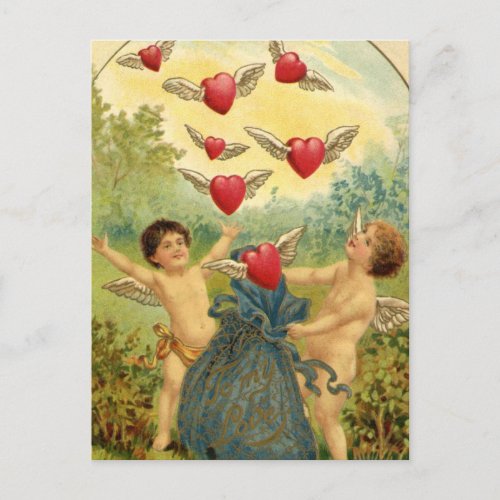 Vintage Valentine Cherubs and Hearts Holiday Postcard