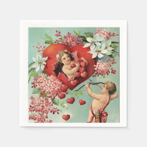 Vintage Valentine Cherubs and Hearts Paper Napkins