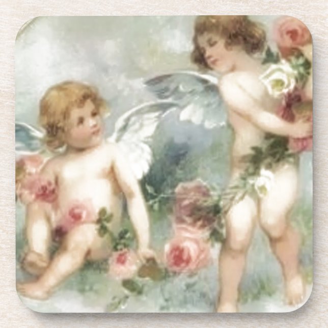Vintage Valentine Cherubs Beverage Coaster (Front)