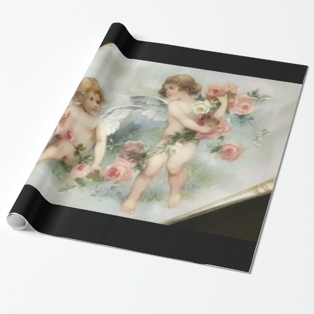 Vintage Valentine Cherubs Gift Wrapping Paper (Unrolled)
