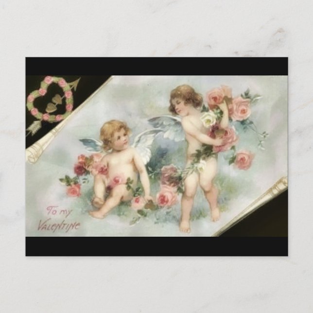 Vintage Valentine Cherubs Holiday Postcard (Front)