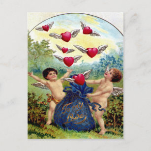 Vintage Valentine Cherubs Holiday Postcard