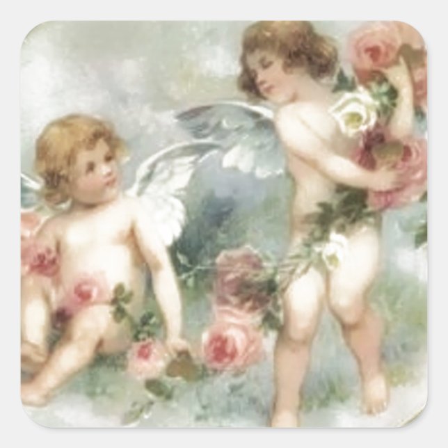 Vintage Valentine Cherubs Square Sticker (Front)