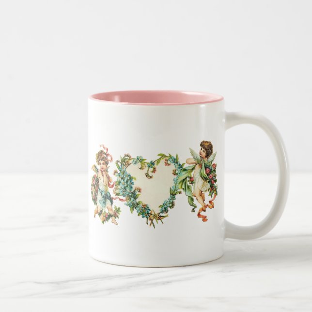 Vintage Valentine Cherubs Two-Tone Coffee Mug (Right)