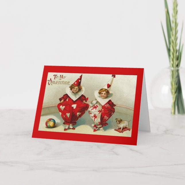 Vintage Valentine Child Clowns Holiday Card (Front)