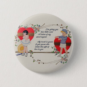 Vintage Valentine Children Cute Colorful Art Deco Button