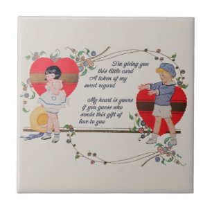 Vintage Valentine Children Cute Colorful Art Deco Ceramic Tile