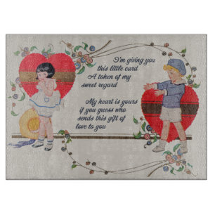 Vintage Valentine Children Cute Colorful Art Deco Cutting Board