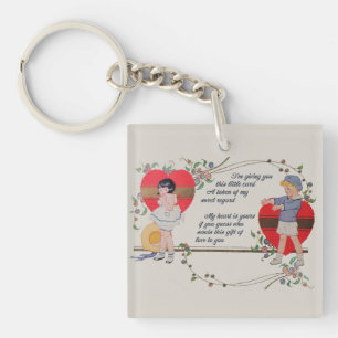 Vintage Valentine Children Cute Colorful Art Deco Keychain