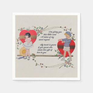 Vintage Valentine Children Cute Colorful Art Deco Napkins