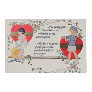 Vintage Valentine Children Cute Colorful Art Deco Placemat