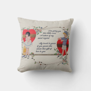 Vintage Valentine Children Cute Colorful Art Deco Throw Pillow