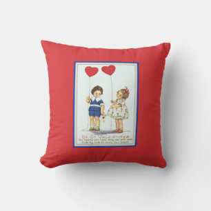 Vintage Valentine Children with Ballons Throw Pill Throw Pillow