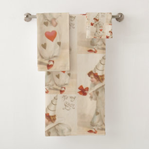 Vintage Valentine Clown Bath Towel Set