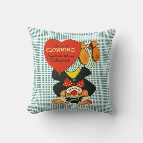 Vintage Valentine Clown Clowning Around Retro Throw Pillow