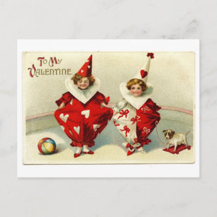 Vintage Valentine Clown Holiday Postcard