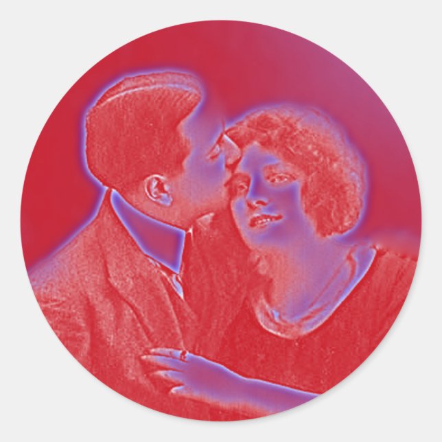 Vintage Valentine Couple in Red Classic Round Sticker (Front)